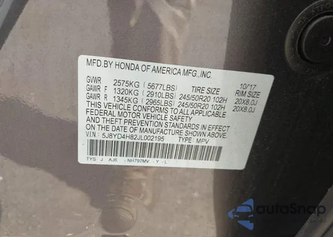 2018 Acura Mdx Advance Package z USA, uszkodzony, nr VIN 5J8YD4H82JL002195